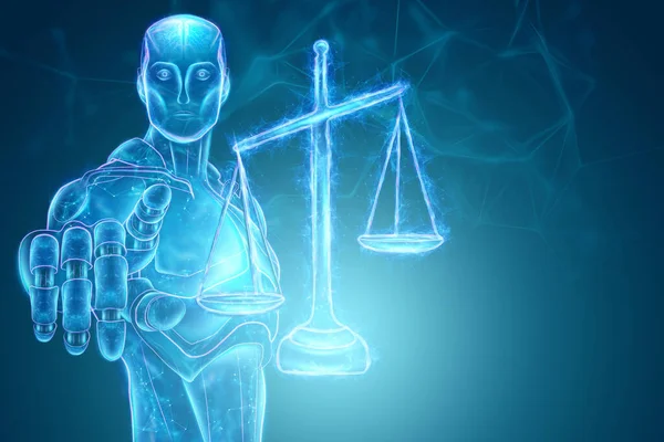 Juge Intelligence Artificielle Hologramme Des Échelles Justice Concept Droit Internet — Photo