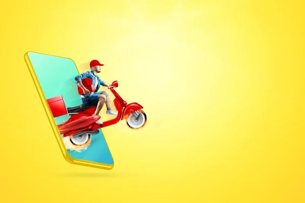 Scooter Livraison Rapide Sort Smartphone Concept Livraison Commande Ligne Livraison — Photo