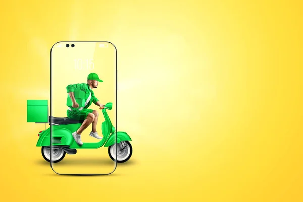 Scooter Livraison Rapide Sort Smartphone Concept Livraison Commande Ligne Livraison — Photo