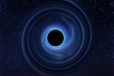Black hole against the background of the Milky Way and stars, a supermassive singularity. Space, science, galactic nucleus, death of a star, glowing plasma. 3D illustration, 3D render clipart