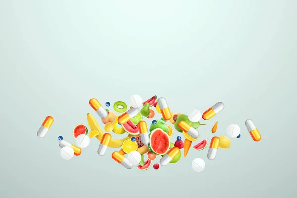 Gyümölcsös Étrend Kiegészítő Kapszula Táplálékkiegészítő Formájában Alternatív Gyógyászat Vitaminok Természetgyógyászat — Stock Fotó