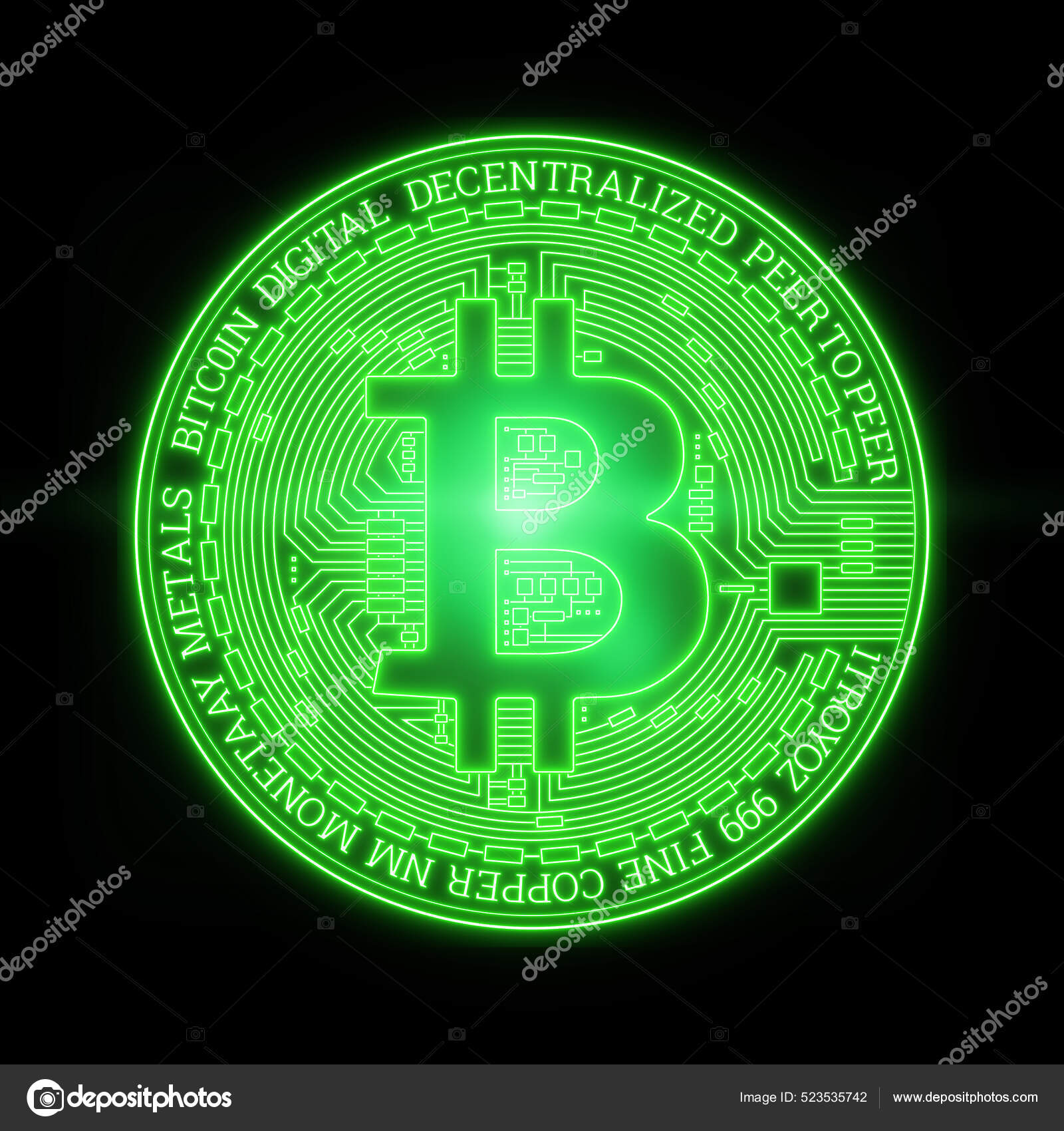 그램그린 비트코인은 배경에서 창조적 배경을 시킨다 암호화 상거래 렌더링 일러스트 — 스톡 에디토리얼 사진 ©  MarkoAliaksandr #523535742