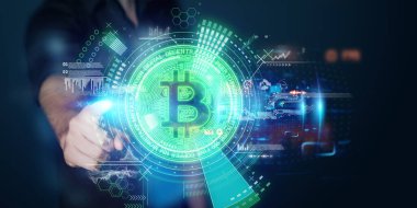 Yaratıcı arka plan, akıllı telefondaki analitik veriler, elektronik paralar. Engelleme zinciri transfer konsepti, kripto para birimi, veri şifreleme. Karışık ortam