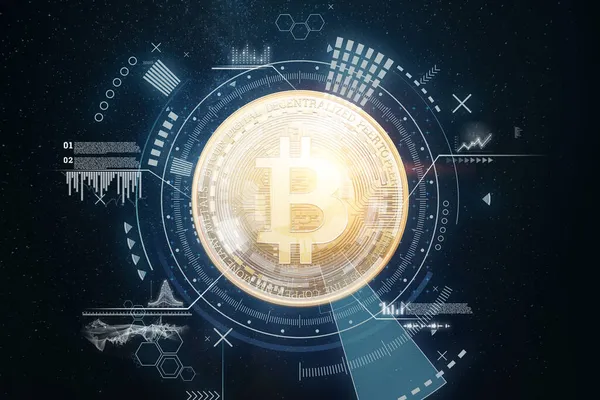 Creatieve Achtergrond Bitcoin Met Analytics Gegevens Elektronisch Geld Blockchain Transfer — Stockfoto