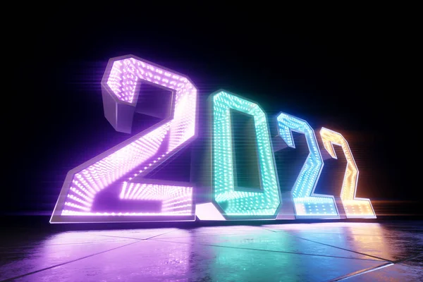 Feliz Año Nuevo Los Números Neón 2022 Brillan Intensamente Fondo — Foto de Stock