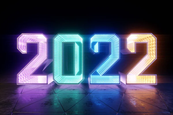 Feliz Año Nuevo Los Números Neón 2022 Brillan Intensamente Fondo —  Fotos de Stock