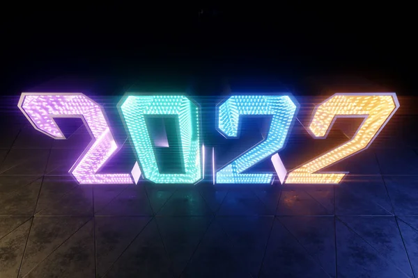 Щасливі Нові Роки Неонові Цифри 2022 Яскраво Сяють Святковий Ультрафіолетовий — стокове фото