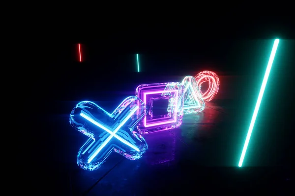 Triangle Circle Square Cross Stitch Glass Neon Buttons Neon Gamer — Fotografia de Stock