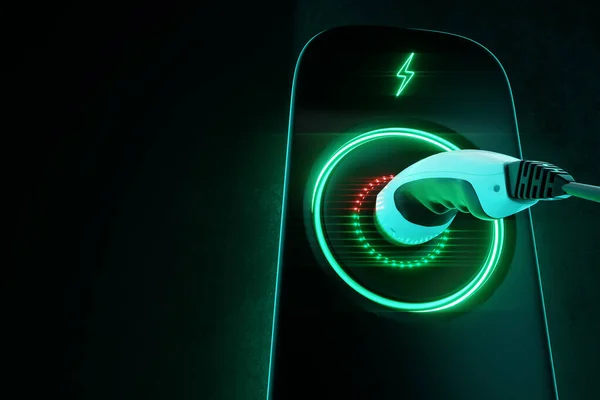 Charging Station Electric Car Dark Background Power Station Neon Green —  Fotos de Stock