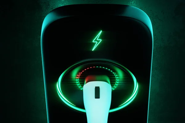 Charging Station Electric Car Dark Background Power Station Neon Green — Stock fotografie
