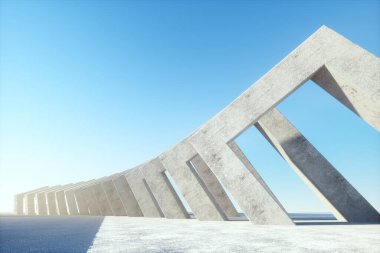 Modern, soyut beton arka plan, zarif mimari, minimalizm, beton yapılar, kemer tünel, dergi arka planı, duvar kağıdı. 3B görüntüleme 3D kopyalama alanı