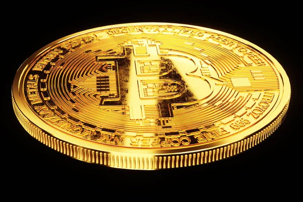 Siyah Arka Planda Izole Edilmiş Altın Bitcoin Paralar Engelleme Teknolojisi — Stok fotoğraf