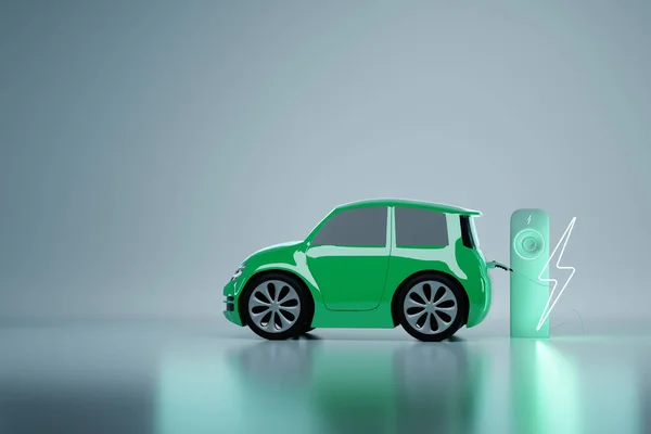 电动车在充电站 电机概念 电动汽车 充电站 绿色技术 复制空间 3D渲染 3D插图 — 图库照片