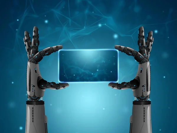 Android Robot Hand Blue Futuristic Background Future Concept Sci Background — Fotografia de Stock