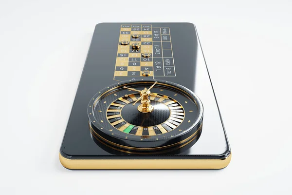 Amerikanska Roulette Hjul Smartphone Skärm Online Casino Begreppet Spelapplikationer Internet — Stockfoto