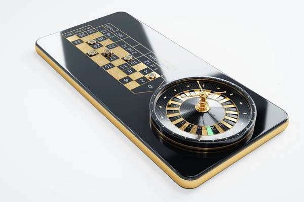 Amerikanska Roulette Hjul Smartphone Skärm Online Casino Begreppet Spelapplikationer Internet — Stockfoto