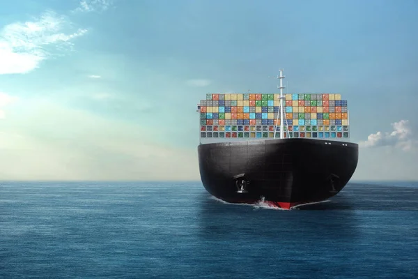 Internationaler Gütertransport Containern Auf Dem Seeweg Ein Riesiges Schiff Mit — Stockfoto