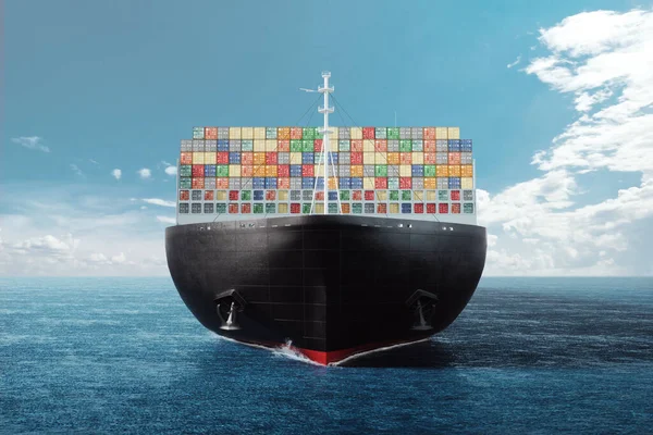 Nemzetközi Teherszállítás Konténerekben Tengeren Tengeri Hatalmas Hajó Konténerekkel Tengerben Vegyes — Stock Fotó