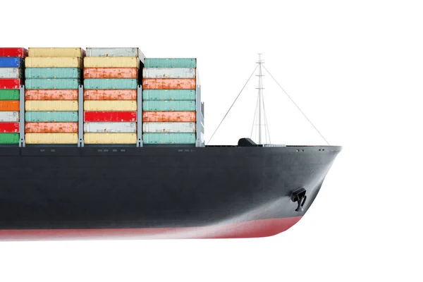 Hatalmas Hajó Konténerekkel Fehér Háttérrel Nemzetközi Teherszállítás Közlekedés Logisztika Szállítás — Stock Fotó