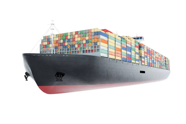 Hatalmas Hajó Konténerekkel Fehér Háttérrel Nemzetközi Teherszállítás Közlekedés Logisztika Szállítás — Stock Fotó
