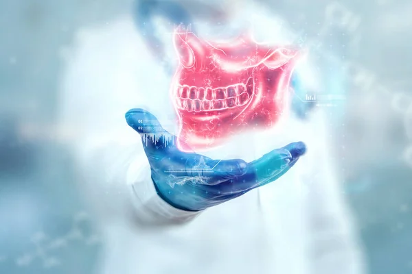 Ιατρική Αφίσα Ανατομία Κρανίου Ακτινογραφία Σαγονιού Φωτογραφία Δοντιών Γιατρός Εξετάζει — Φωτογραφία Αρχείου