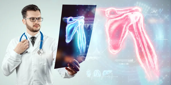 Lékařský Plakát Anatomie Lidského Těla Rentgen Ramenního Kloubu Hologram Kostí — Stock fotografie