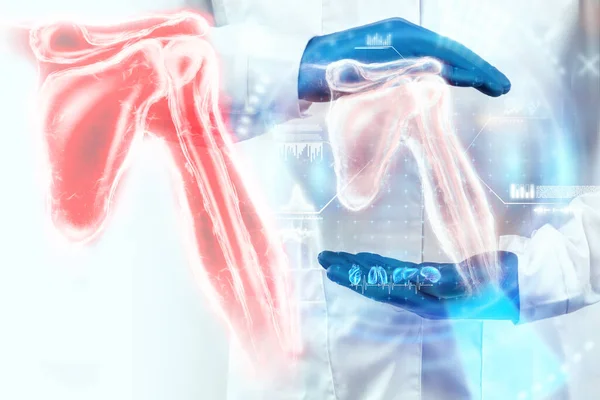 Cartaz Médico Anatomia Corpo Humano Raio Articulação Ombro Holograma Ossos — Fotografia de Stock