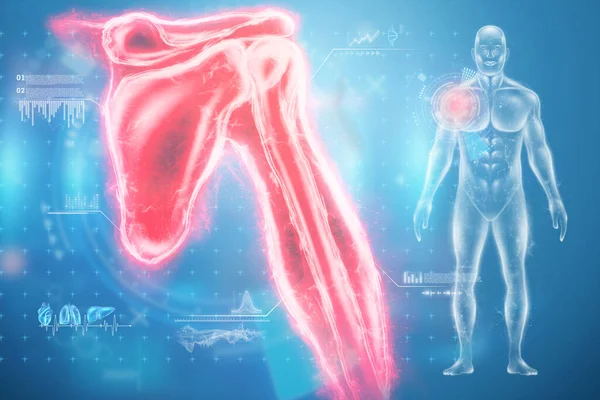 医学のポスター 人体解剖学 肩関節X線 骨のホログラム 医者は患者のX線ホログラムを見る 現代医学 ストック写真
