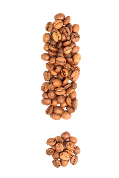 Exclamation mark from coffee beans — Stock Photo, Image