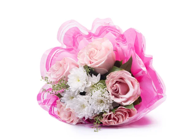 Розовый Букет Роз Других Цветов Изолированный Ober Белый Фон — стоковое фото