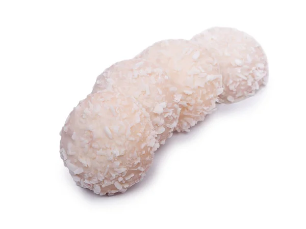 Wyroby Cukiernicze Białej Czekoladzie Glazury Chipsami Kokosowymi Izolowane — Zdjęcie stockowe