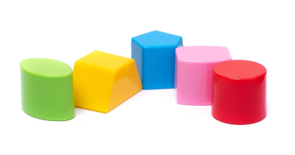 Grupo Figuras Plásticas Multicoloridas Brinquedos Infantis Isolados Fundo Branco — Fotografia de Stock