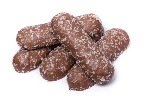 Grupo Largas Barras Chocolate Con Polvo Coco Aislado Sobre Fondo —  Fotos de Stock