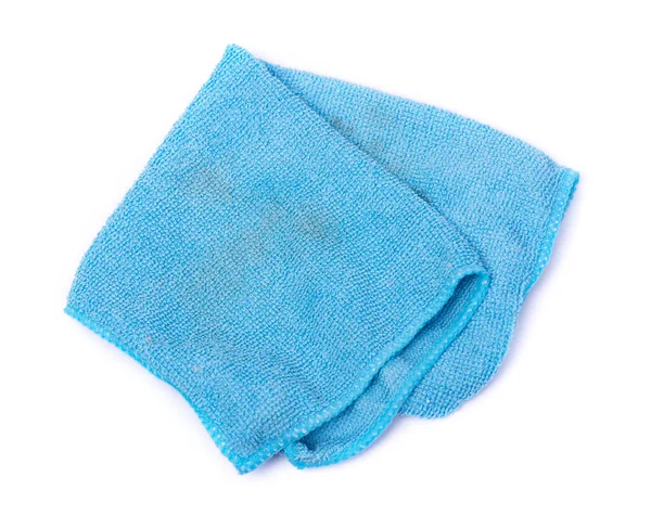 Azul Enrugado Usado Pano Isolado Fundo Branco — Fotografia de Stock