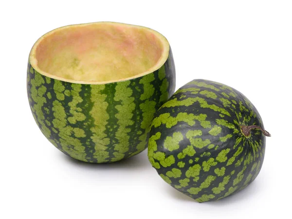 Hohle Wassermelone Mit Leerer Schale Isoliert Über Weißem Hintergrund — Stockfoto