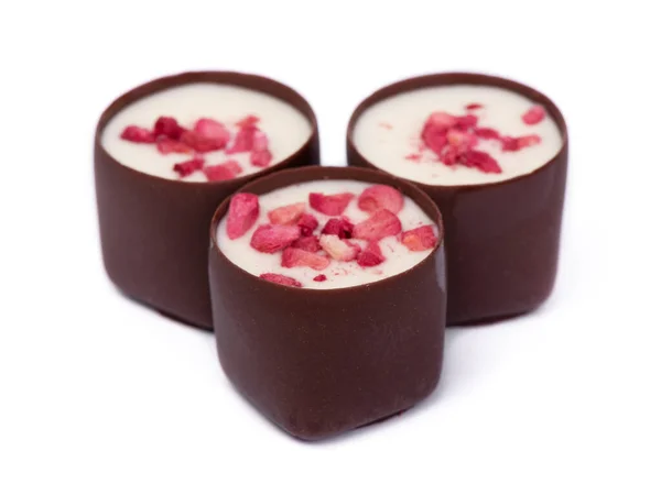 厚重的巧克力釉面糖果 带有白色背景隔离的水果片 免版税图库图片