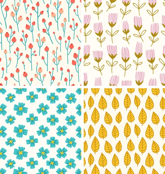 Bayas y flores patrones — Vector de stock