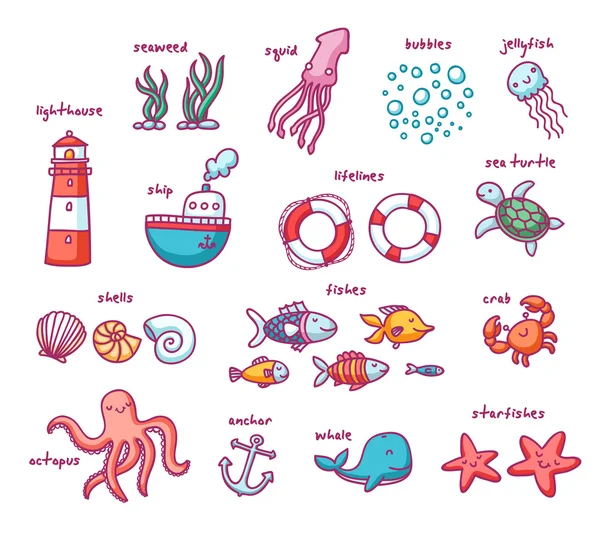 Sea doodles set — Stock Vector