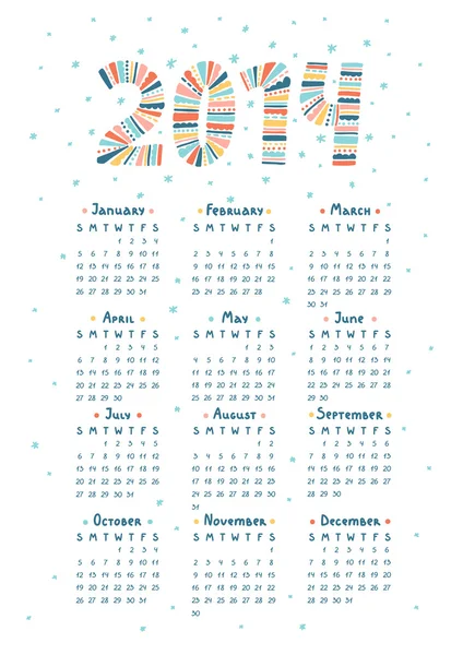 Calendrier mignon doodle 2014 — Image vectorielle