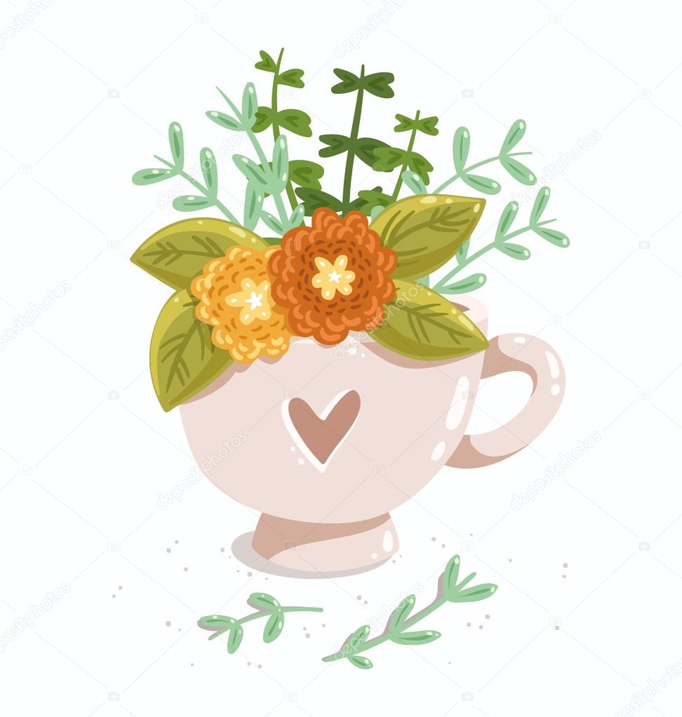 Lovely cup with flowers and heart