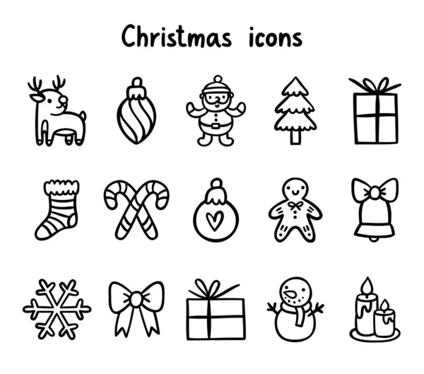 Christmas icons outlined — Stock Vector
