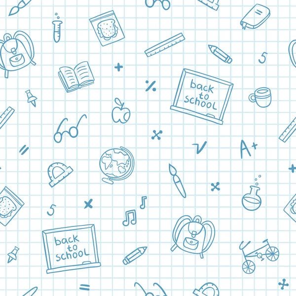 Padrão de doodle escolar em um papel de caderno —  Vetores de Stock