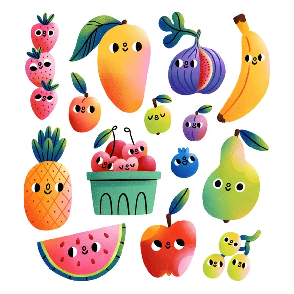 Super Fresco Frutta Esotica Illustrazione Raccolta Personaggi Dei Cartoni Animati — Foto Stock