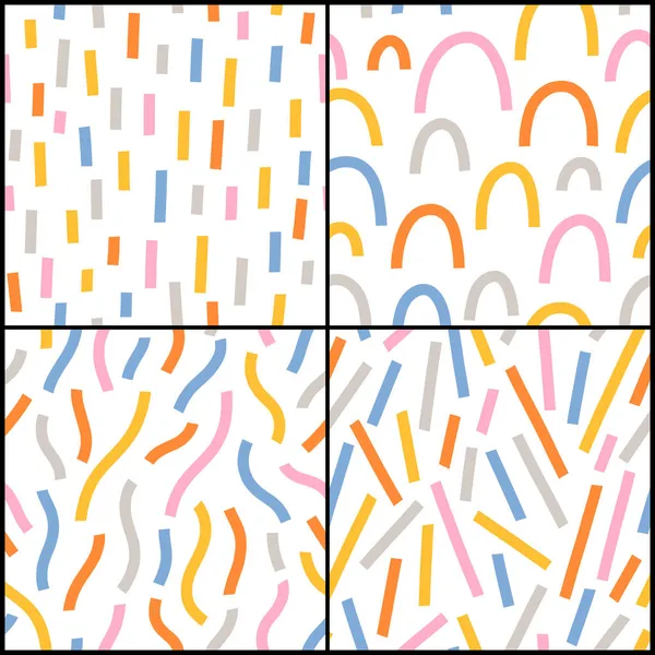 Bright Stripes Abstract Vector Seamless Patterns White Background Set — Stock Vector
