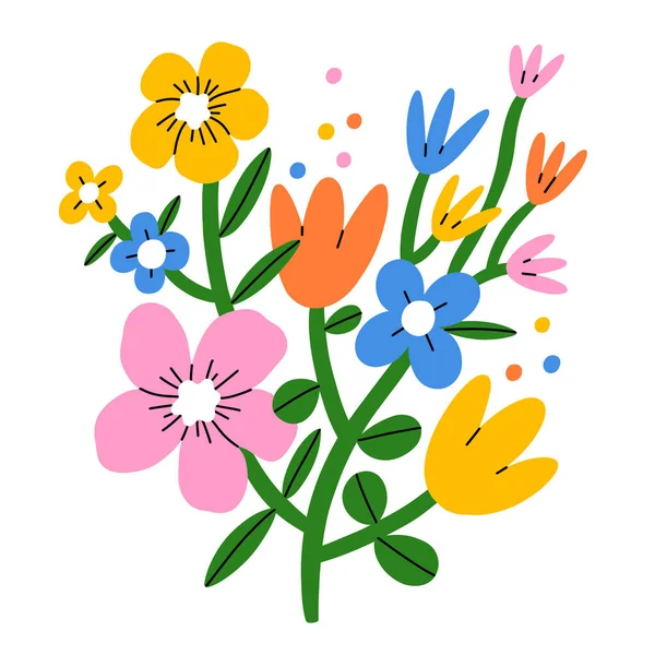Renkli soyut çiçek buketi, vektör çizimi, beyaz arkaplanda izole edilmiş.