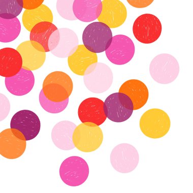 Hadi bir partiye gidelim, renkli büyük kağıt konfeti arka plan çizimi, beyaz arka planda izole edilmiş.