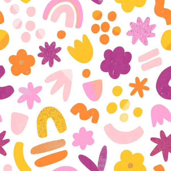 Super Fun Abstract Floral Geometric Shapes Hand Drawn Check Sprinkled — Stock Photo, Image