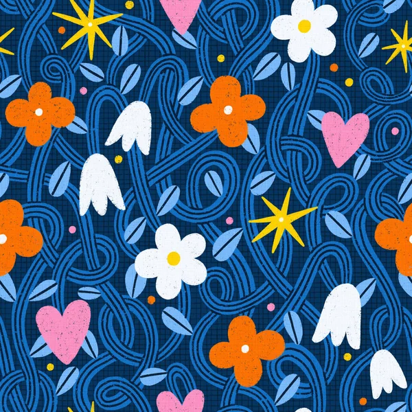 Абстрактні Квіти Заплутані Разом Тонкою Текстурою Ретро Перевірки Безшовна Ілюстрація — стокове фото