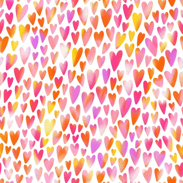 Little Shiny Bright Neon Gradient Hearts Romantic Seamless Pattern Illustration — Stock Photo, Image