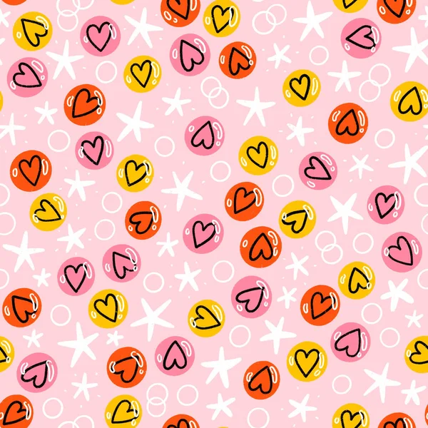 Colorful Candy Drops Hearts Stars Pink Valentine Seamless Pattern Illustration — Stock Photo, Image